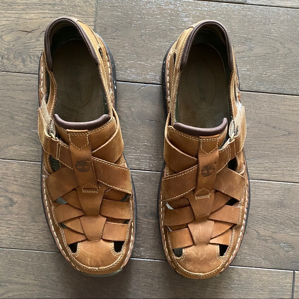 TIMBERLAND Brown Leather Fisherman Sandals, 10.5